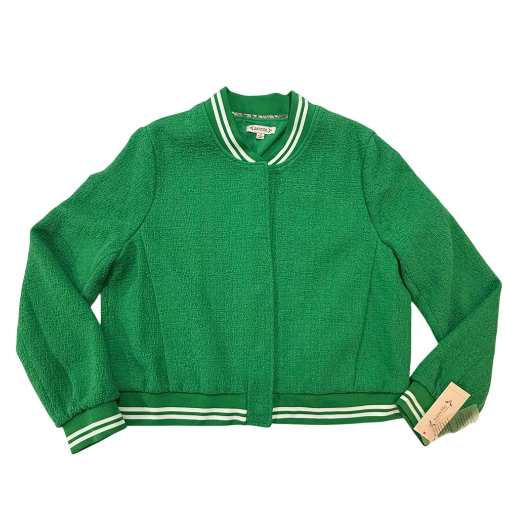 Nanette Lepore Green Tweed Bomber Varsity Jacket Lilly Pad Womens 16 W110 NEW